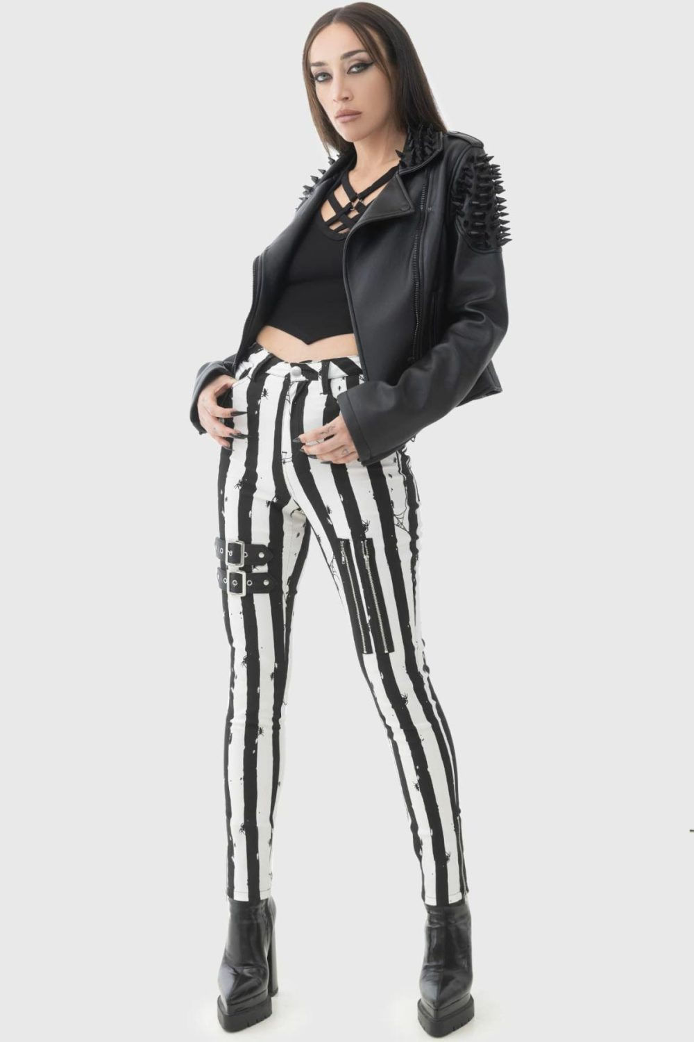 Bottoms | Distressed Stripe Skinny Trousers – Womens Bottoms Black