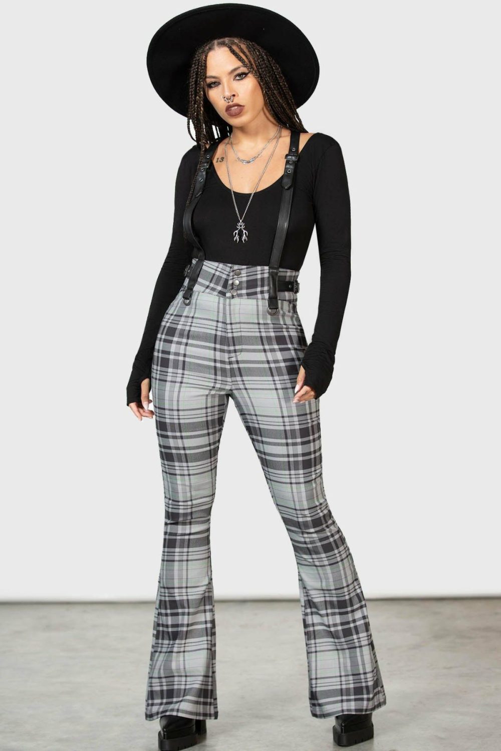 Bottoms | Prophet Of Doom Suspender Trousers [GREY TARTAN] – Womens Bottoms Bottoms