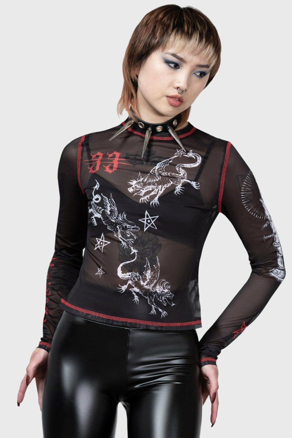 Graphic Tops | Devillment Mesh Long Sleeve Top – Womens Clothing Black