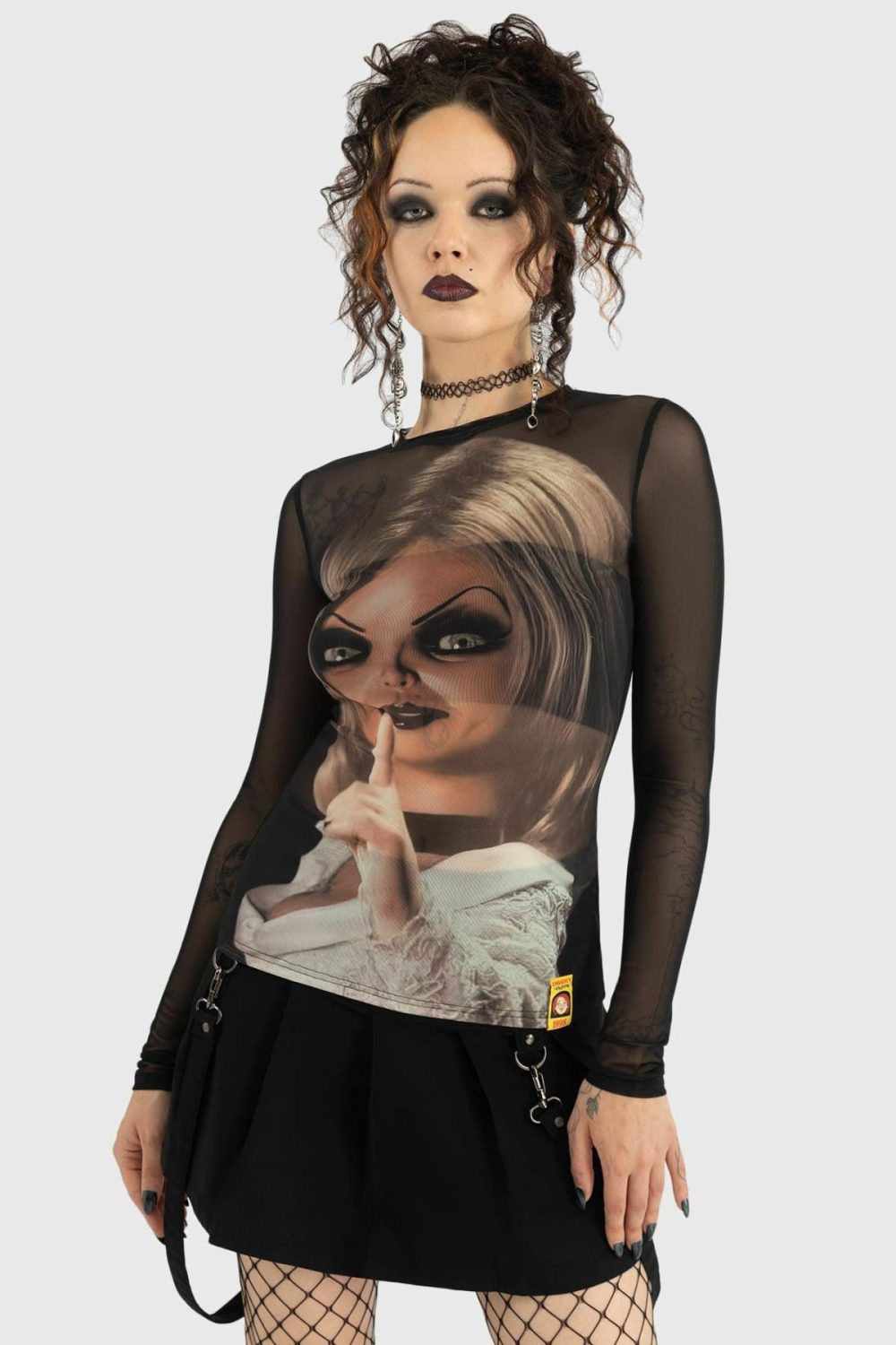 Graphic Tops | You’re A Doll Mesh Top – Womens Clothing Black