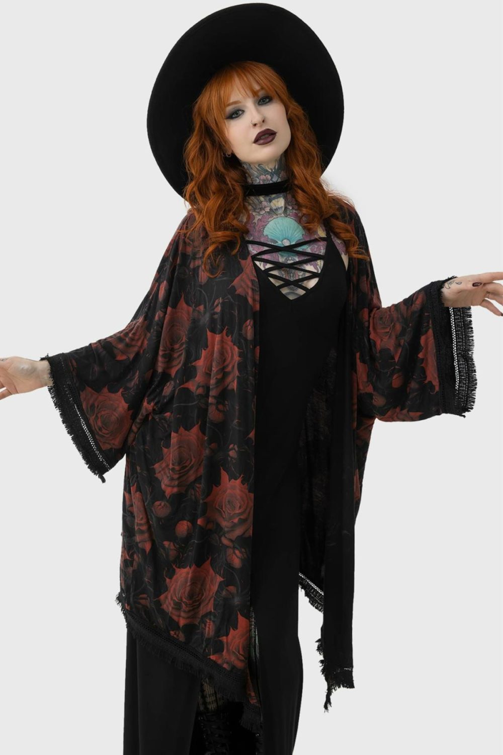 Tops | Blood Rose Kimono – Womens Clothing Black