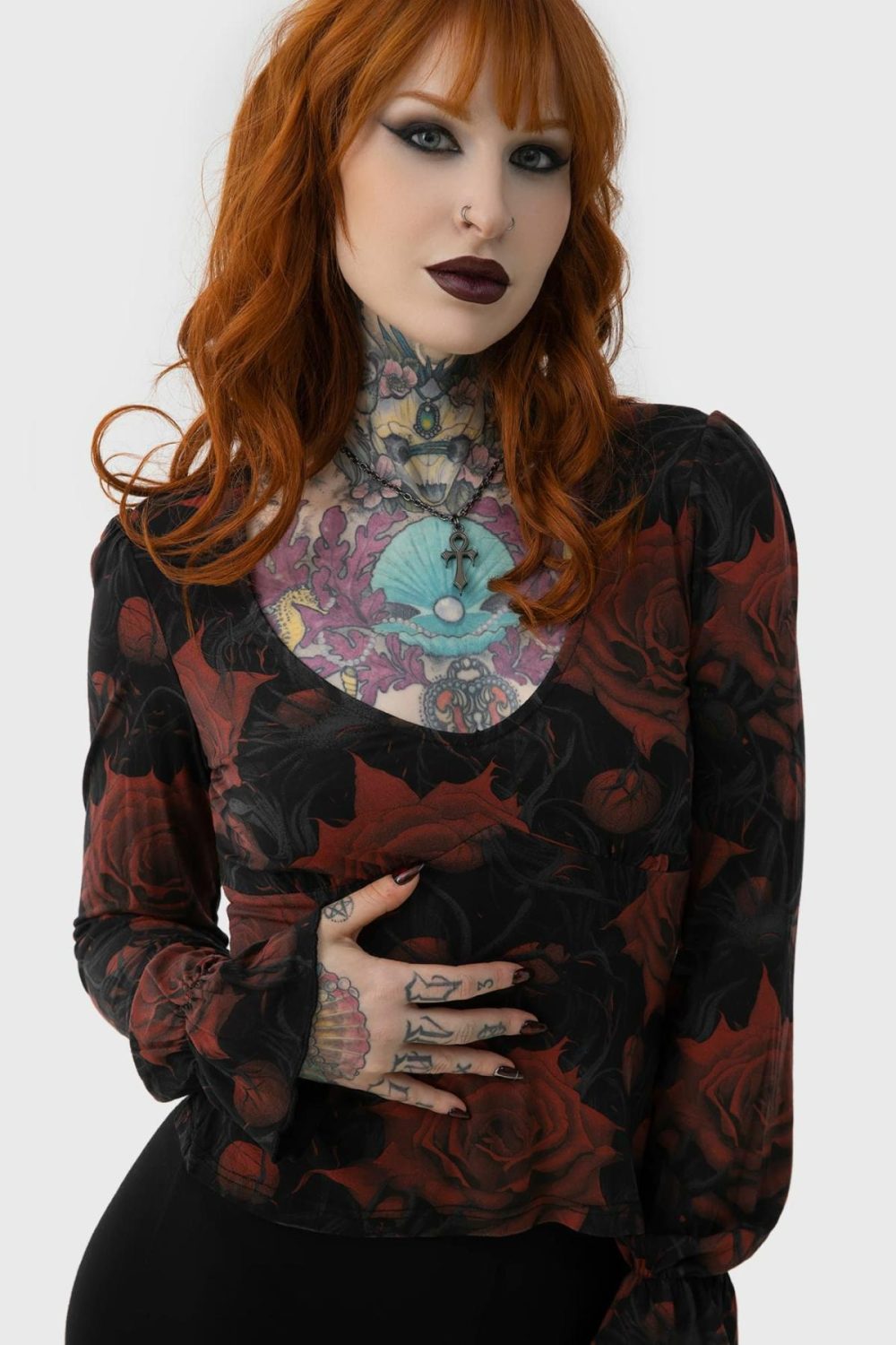 Tops | Blood Rose Top – Womens Clothing Black